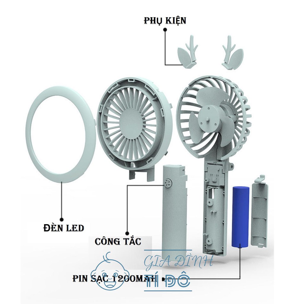 Quạt cầm tay mini IMEBOBO 3 Cấp Độ Gió Có Đèn Led | BigBuy360 - bigbuy360.vn