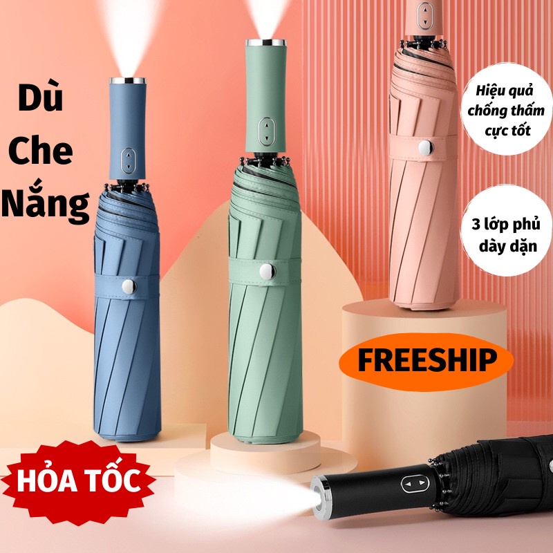 Ô Che Mưa Dù Gấp Gọn Tự Động 2 Chiều Có Đèn Led Tiện Dụng Chống Thấm Hiệu Quả Dù Che Mưa Toki