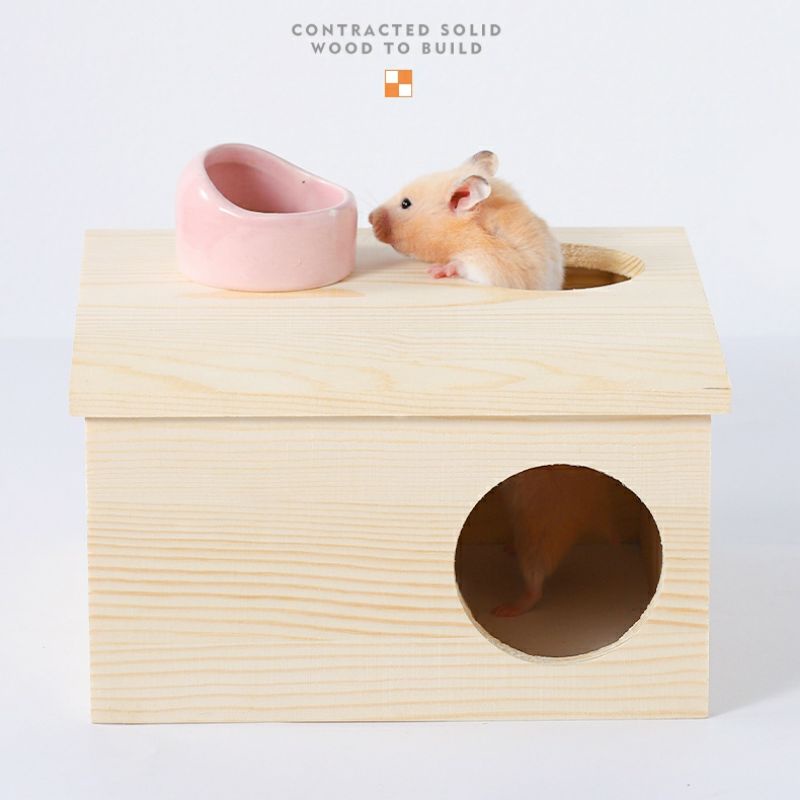 Hầm trú ẩn gỗ có phòng ngủ cho hamster,sóc,nhím và thú cưng nhỏ