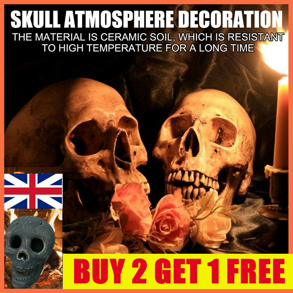 1 Pcs Funny Creative Halloween Party DHalloween Simulation Black Charlar Skull Fire Pit Fireplace Burning Horror Props Collection Decoration