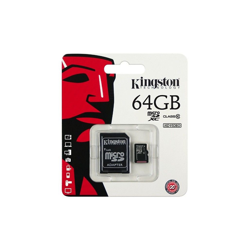 Thẻ Nhớ Micro SD Kingston 64GB Class 10 + Adapter- Sản phẩm chính hãng, bảo hành 5 năm