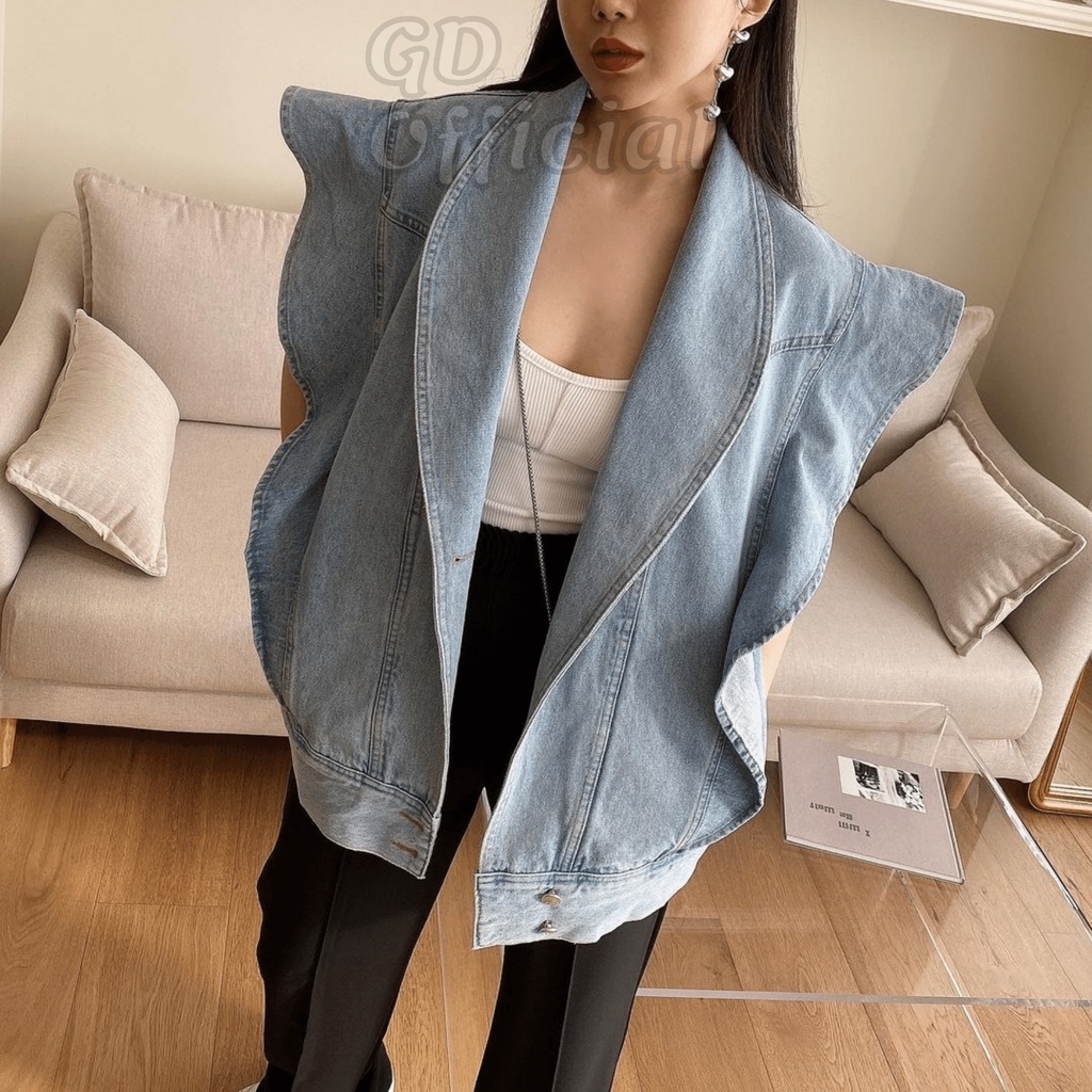 K105|Áo khoác jeans tanktop cá tính cho nữ chất denim thoáng mát màu xanh GD Official