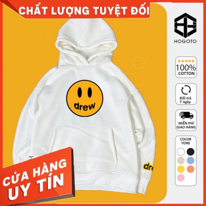 Áo nỉ hoodie Drew House in 5D unisex dài tay nam nữ cao cấp, áo phông nỉ bông sweater có mũ màu trắng, đen, xám K133 - H