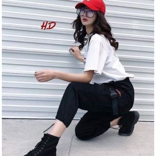 Quần kaki túi hộp chun ống phối dây unisex ulzzang