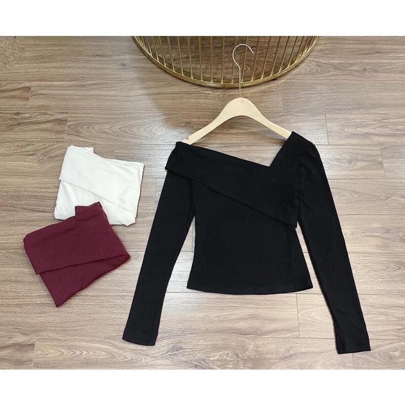 Áo Thun Lệch Vai Dài Tay Cotton Zip 3 Màu -Nhà Cam