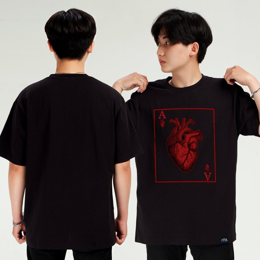 Áo thun nữ tay lỡ Unisex cotton thoáng mát lá bài trái tim phong cách MVR KK4030
