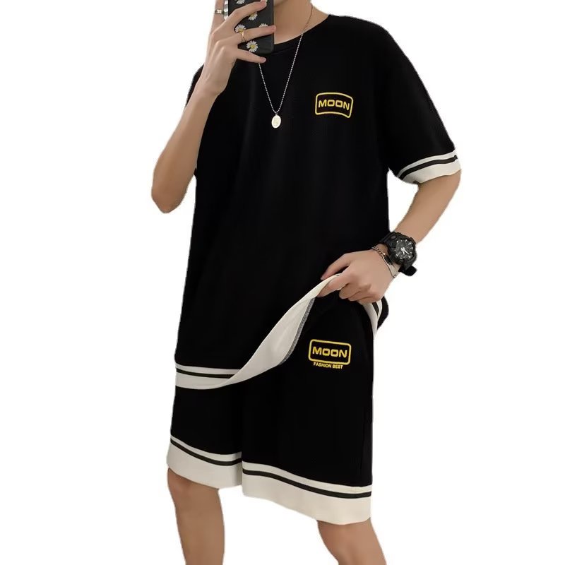 Set Đồ Thể Thao Hai Món Gồm Áo Tay Ngắn Dáng Rộng Màu Trắng/Đen Phong Cách Hàn Quốc Thời Trang Mùa Hè Cho Nam Giới Size S-3xl