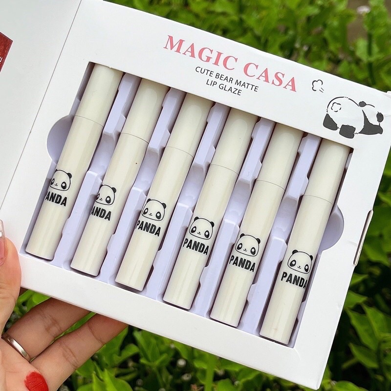 Set 6 son kem mềm mượt môi MAGIC CASA gấu trúc không khô môi thơm mùi socola  [Có sẵn][Chính hãng]