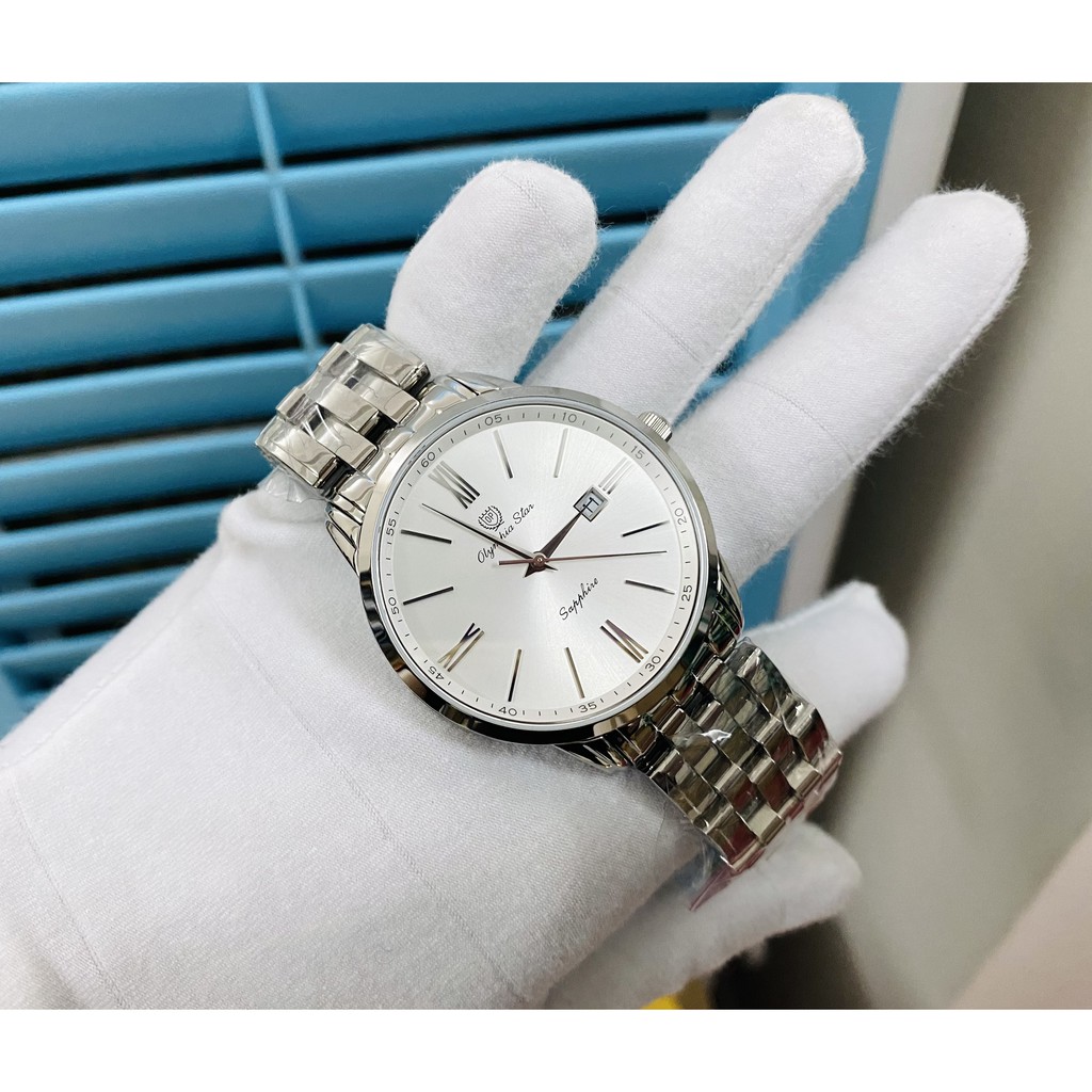 Đồng hồ nam dây kim loại mặt kính sapphire Olympia Star OPA58061MS trắng