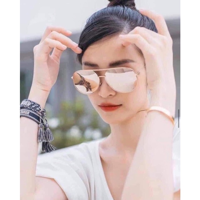 Kính Dior Đông Nhi gương rose gold viền kim loại đan cách điệu sang chảnh