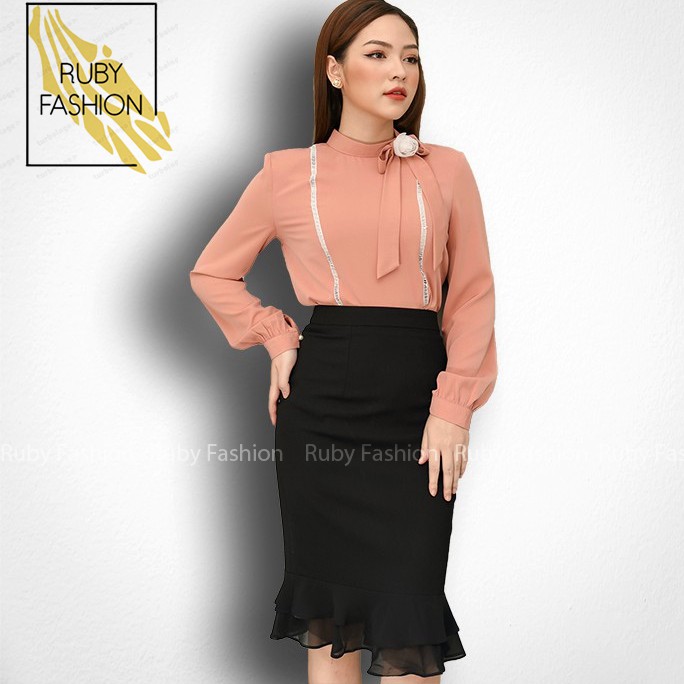 Chân váy bút chì đuôi cá cạp cao công sở nữ phối ren bèo thanh lịch nữ tính | BigBuy360 - bigbuy360.vn