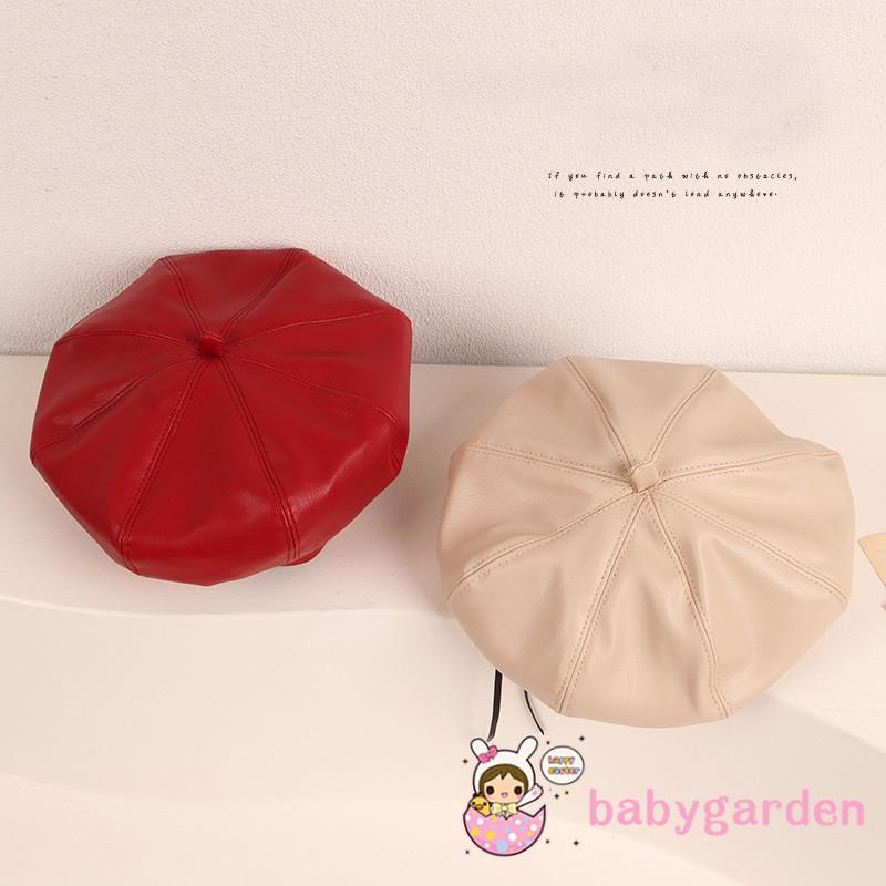 Mũ beret bát giác bằng da có dây rút màu trơn phong cách Anh Quốc cho trẻ em