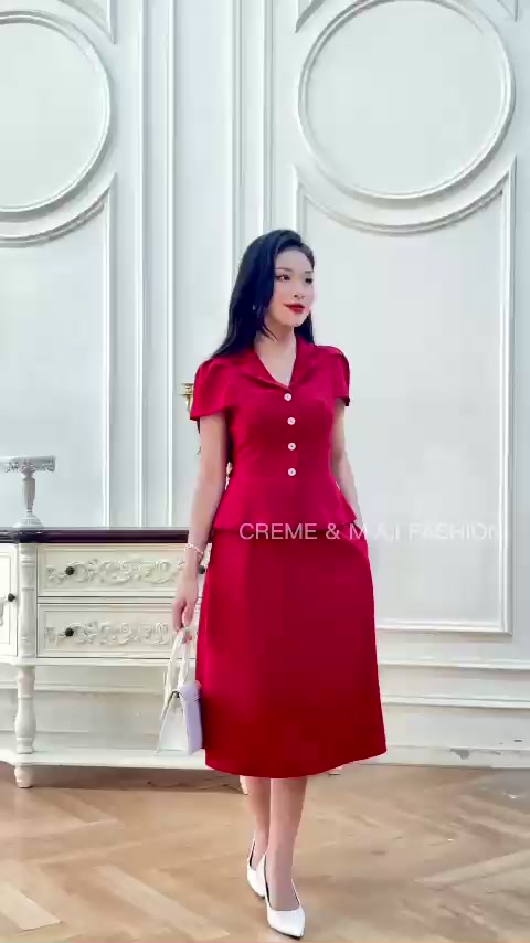 SET BỘ KÍ GIẢ CÔNG SỞ CỔ VEST TAY NGẮN DÁNG XÒE THIẾT KẾ CREME SB3002 | BigBuy360 - bigbuy360.vn