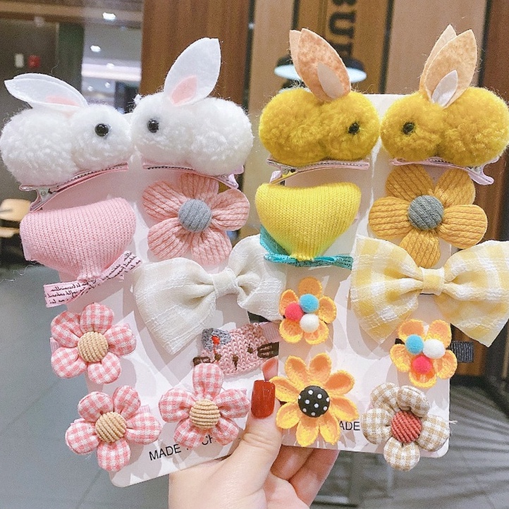 Set 8 Kẹp Tóc Vải Len Thêu Nơ Hoa Xinh Xắn Phong Cách Hàn Quốc Nhiều Màu Vintage Dùng Được Cho Cả Mẹ Và Bé