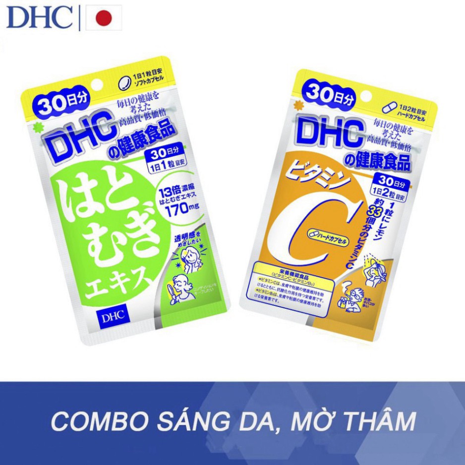 RẺ VÔ ĐỊCH Combo Viên uống trắng da mờ thâm DHC Adlay Extract (30v) và Viên uống Vitamin C Hard Capsule (60v) RẺ VÔ ĐỊCH