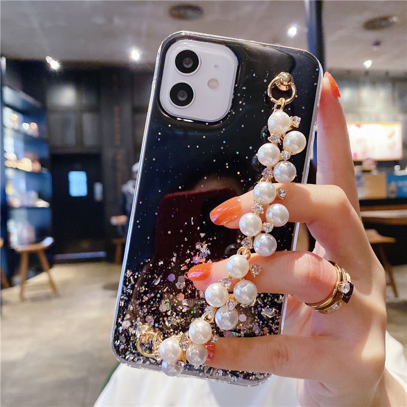 Ốp điện thoại kim tuyến có dây đeo ngọc trai for Huawei Nova 2 Lite Nova 2i 3i 5T Y7 Pro Y9 Prime 2019 Nova 3E 4E