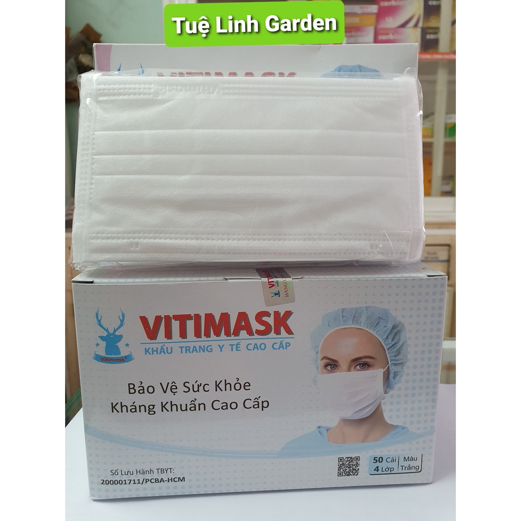 Khẩu Trang Y Tế 4 lớp Vitimask Hộp Màu Xanh Trắng 50 cái | BigBuy360 - bigbuy360.vn