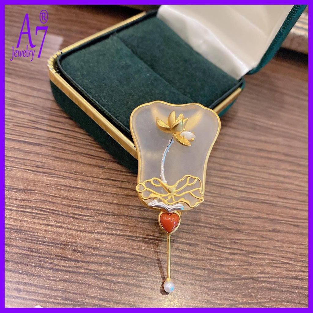 Ghim Cài Áo Hình Hoa Sen Đính Ngọc Trai Kiểu Mới Bắt Mắt Thời Trang Cho Nữ S925