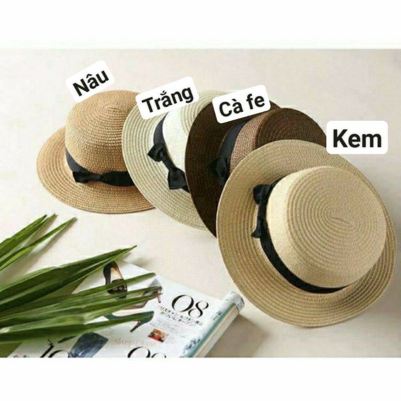 Mũ cói nón phớt đi biển nơ vuông nhỏ nam nữ hàng đẹp sang xinh