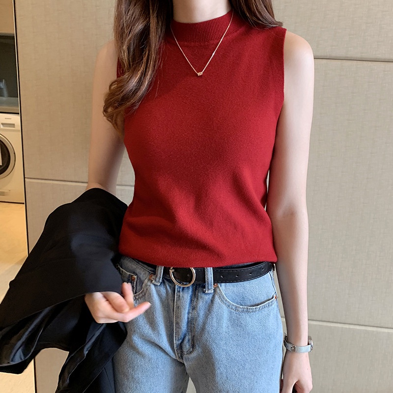 Áo Dệt Kim Sát Nách Cổ Lọ Thời Trang Cho Nữ