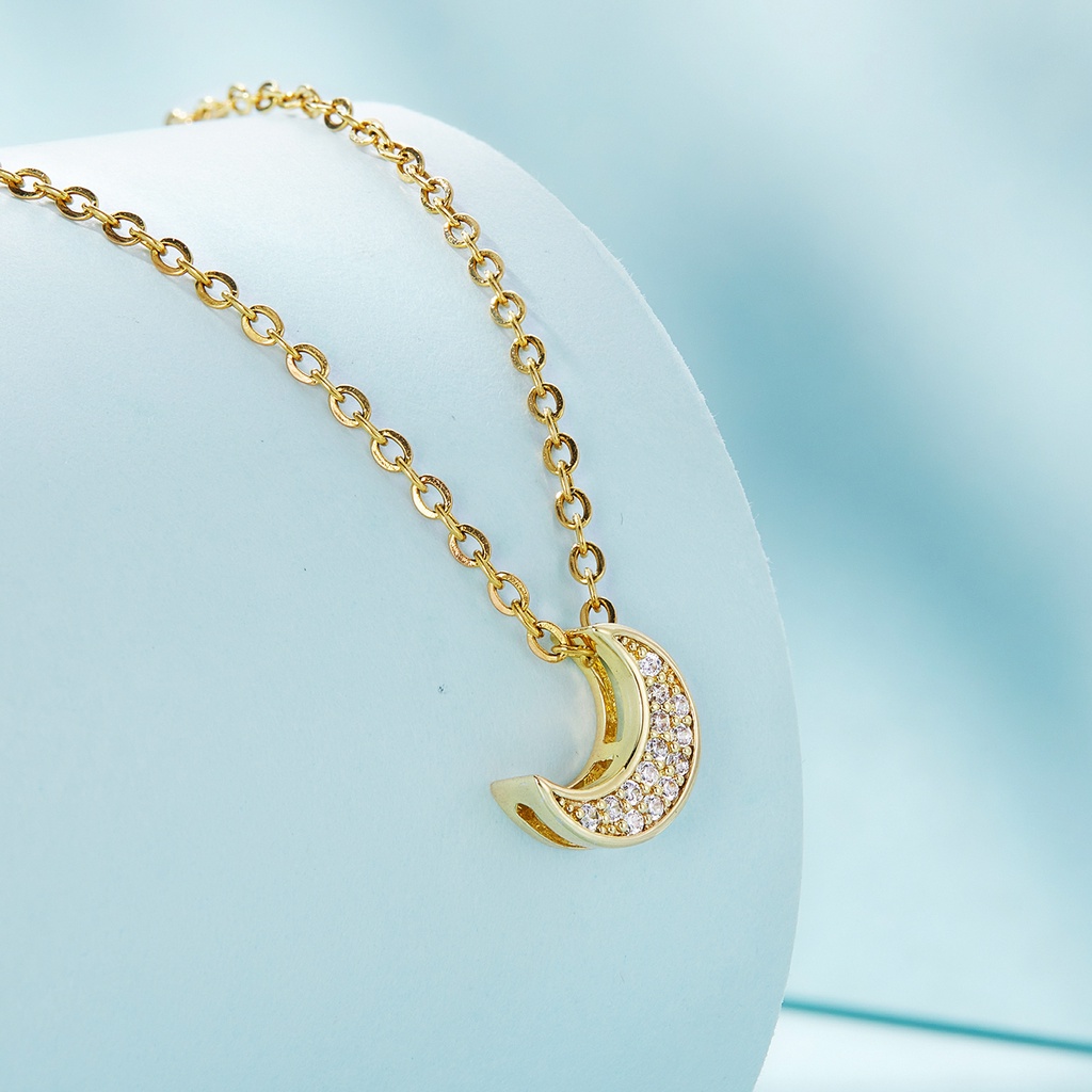 Bamoer Dây Chuyền Hai Lớp Đính Đá Zircon Mặt Trăng Và Ngôi Sao