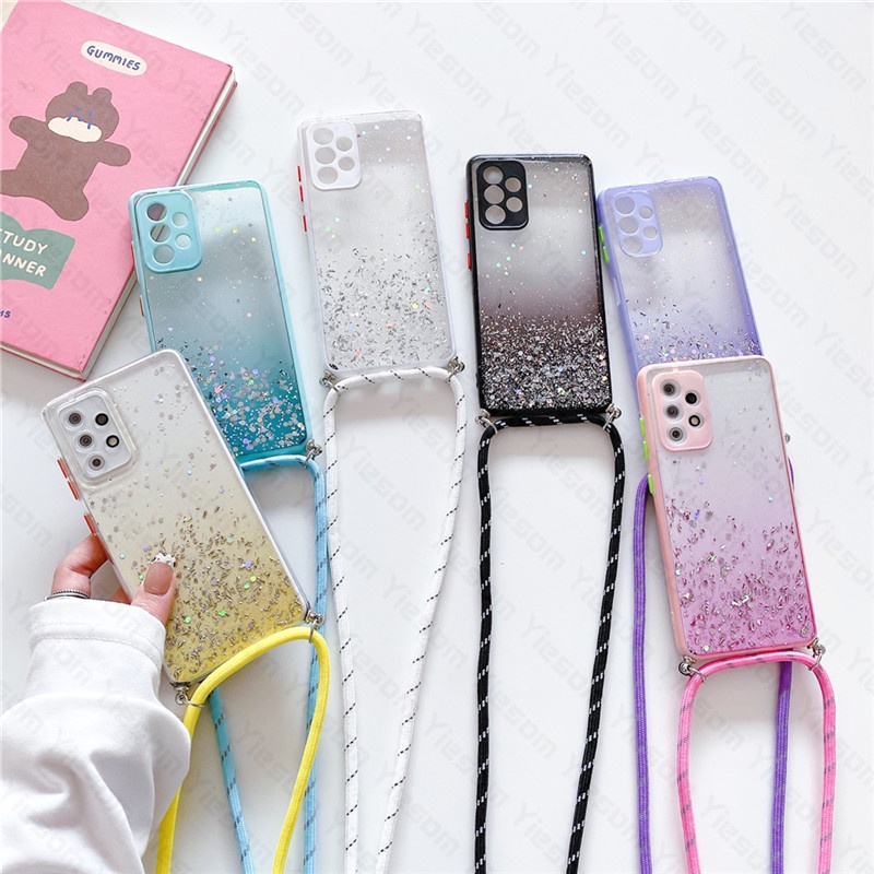 Ốp Điện Thoại Trong Suốt Lấp Lánh Sang Trọng Có Dây Đeo Cho Samsung Galaxy A32 A52 A52S A72 A02 A02S A21S 4G 5G