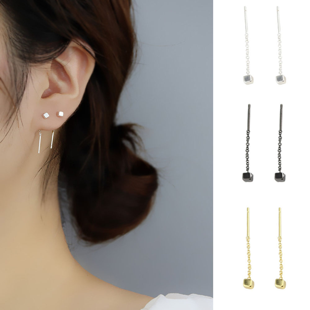 Bông tai hình vuông nhỏ màu vàng/đen kiểu dáng hợp thời trang