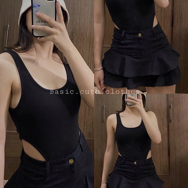 Áo bodysuit 2 dây bản to màu đen sexy chất co giãn kèm ảnh thật SẴN SIZE M | BigBuy360 - bigbuy360.vn