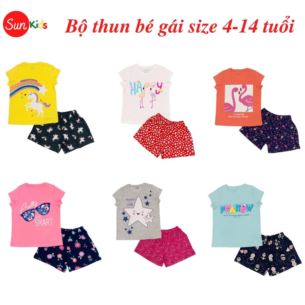 Đồ bộ thun bé gái, đồ bộ trẻ em chất cotton, có nhiều màu, size 4-14 tuổi - SUNKIDS