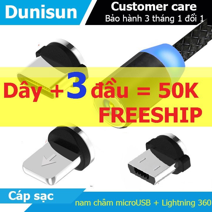Cáp sạc từ hút nam châm đầu Iphone | micro USB | Type C xoay 360 độ dây dù,có LED cao cấp