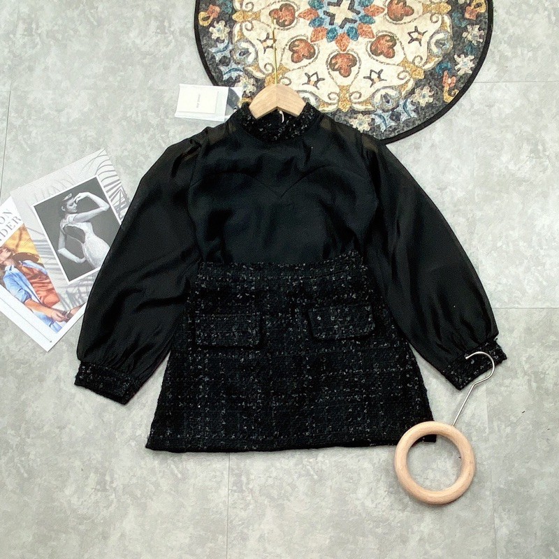 Set Áo Phối Dạ mix chân váy