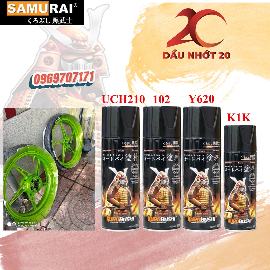 [COMBO] Sơn xịt Samurai màu Xanh Lá - Y620 (bóng 128, K1K, K1KT, 2K01)