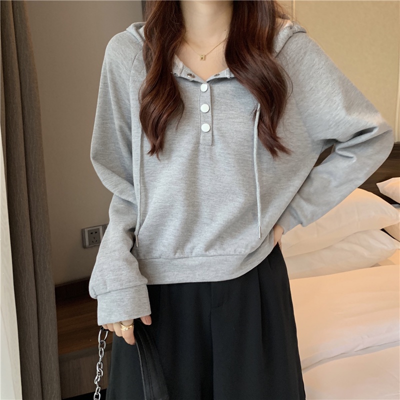 Áo hoodie kiểu croptop tay dài phong cách Hàn Quốc trẻ trung thời trang dành cho nữ
