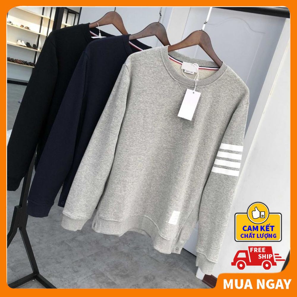 Áo nỉ nam trơn cổ tròn dài tay thu đông ấm áp ❤️KINGSPORT❤️ Áo nỉ nam trơn sweater phong cách hàn quốc 4 vạch cánh tay