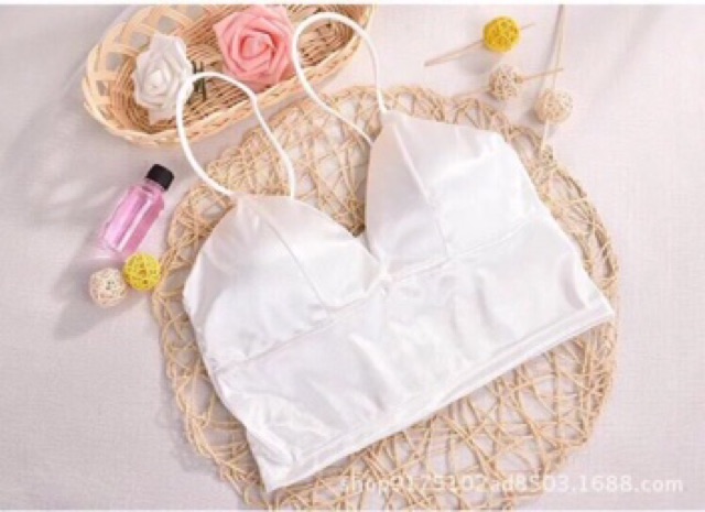Áo 2 dây nữ kiểu Bra cổ V croptop chất vải phi lụa bóng có mút lót ngực sexy