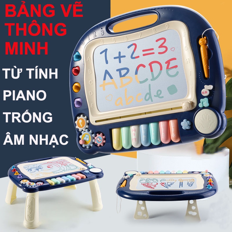 Bảng Vẽ Tự Xóa Cho Bé, Bảng Viết Cho Bé Đa Năng Chơi Đàn Âm Nhạc, Đa Màu, Phiên Bản Lớn, Có Chân Bảng