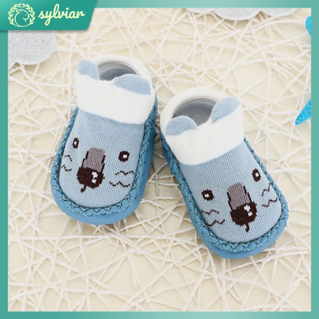 [sylviar] Giày Vớ Đế Mềm Chống Trượt Thiết Kế Hoạt Hình Cho Bé Sơ Sinh Tập Đi