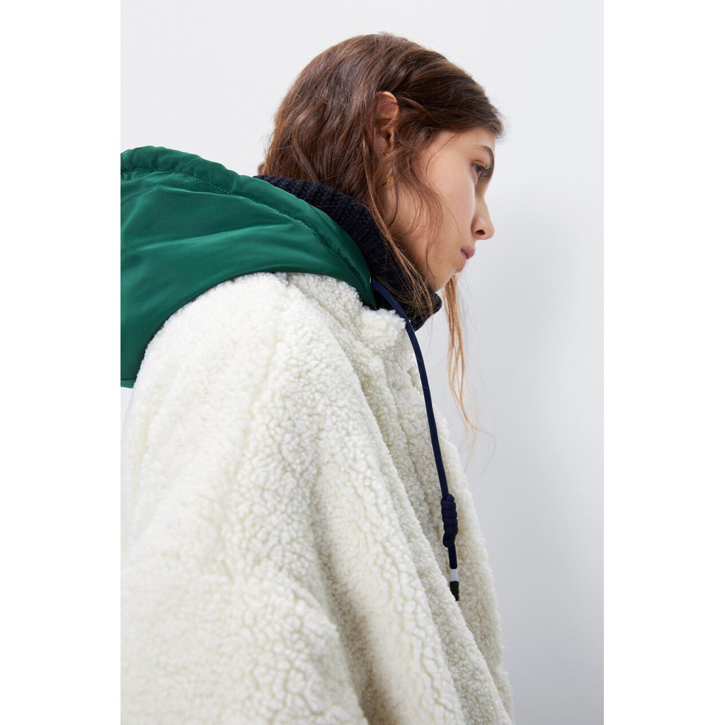 ÁO KHOÁC LÔNG ZARA XUẤT DƯ TUỒN CÓ MŨ NỮ MÀU TRẮNG