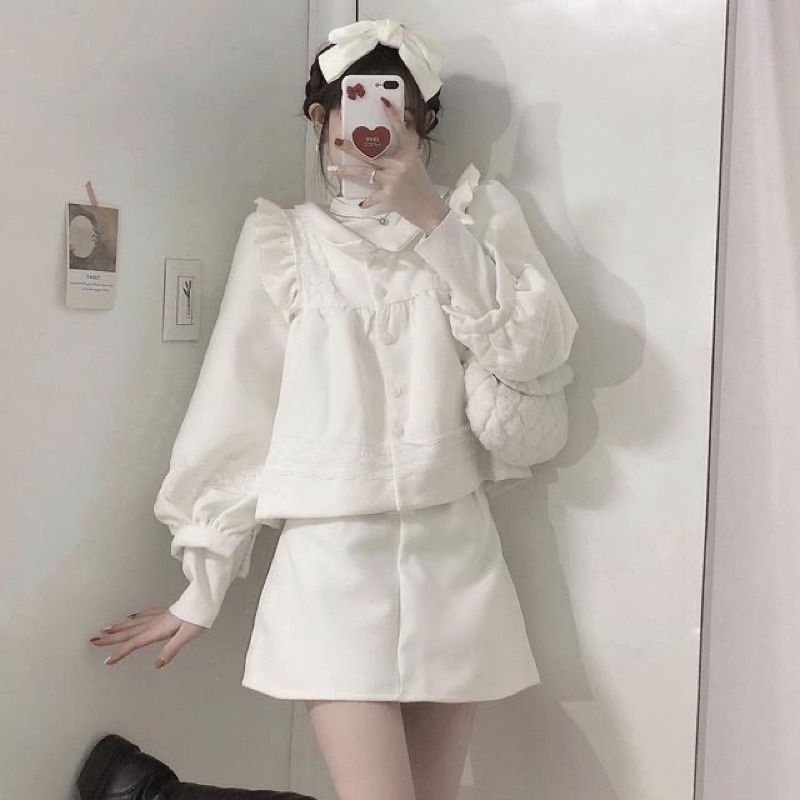 Set bộ dạ trắng mùa đông ấm áp dễ thương kèm ảnh thật ☁️