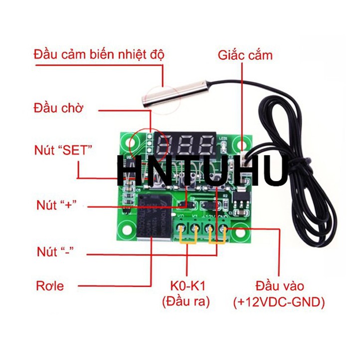 Mạch cảm biến kiểm soát nhiệt độ ấp trứng W1209 Relay 12VDC XH-W1209