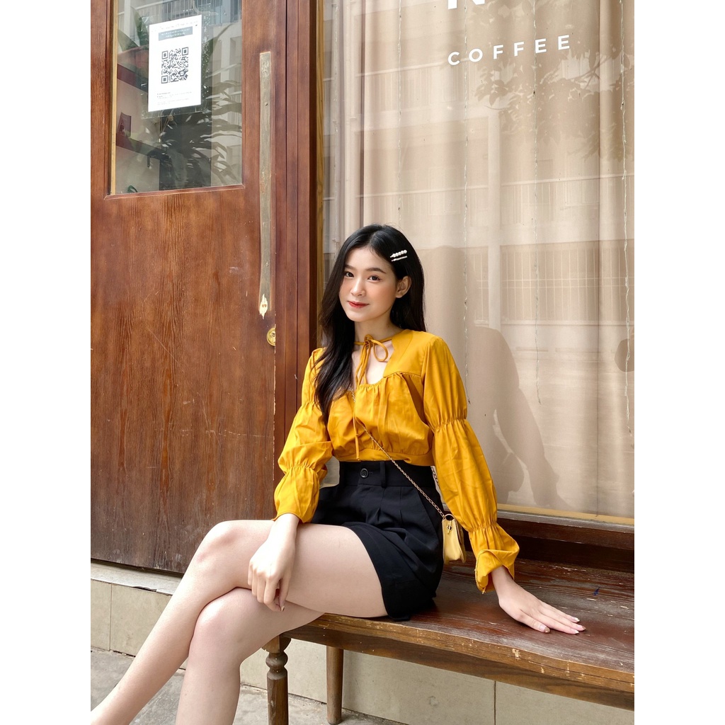 YU CHERRY | Áo nữ nhún ngực tay ngắn Long Sleeve Maya Top YA396