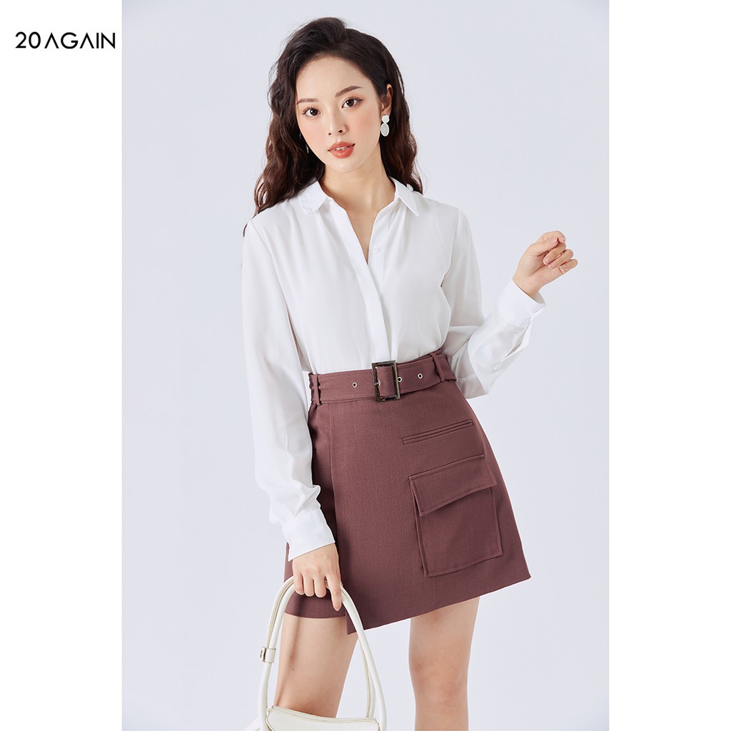 Áo sơ mi nữ dài tay cổ đức 20AGAIN, thiết kế công sở chất voan cáT ASA0143 | BigBuy360 - bigbuy360.vn