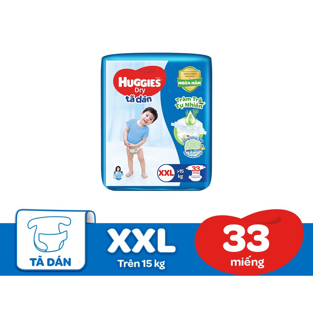 Tã dán Huggies Tràm Trà Tự Nhiên Dry M46/L40/XL36/XXL33:M46