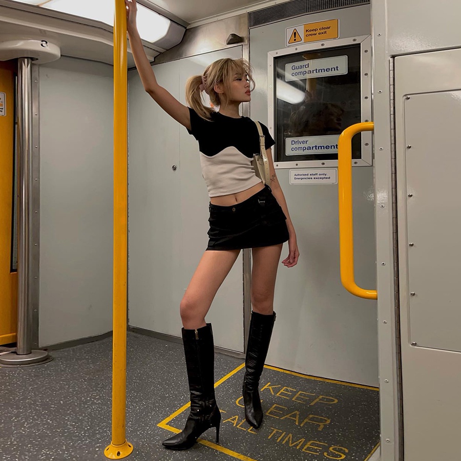 Kliou Áo Thun Croptop Tay Ngắn Cổ Tròn Màu Sắc Tương Phản Thời Trang Mùa Hè Cho Nữ