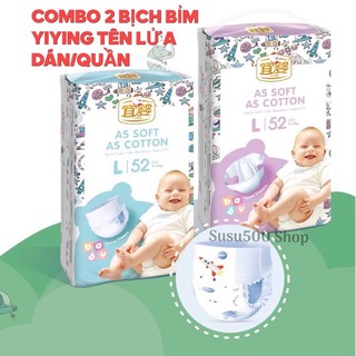 2 bịch tã/bỉm yiying tên lửa dán/quần đủ size s72/m60/l52/xl44/xxl40/3xl36