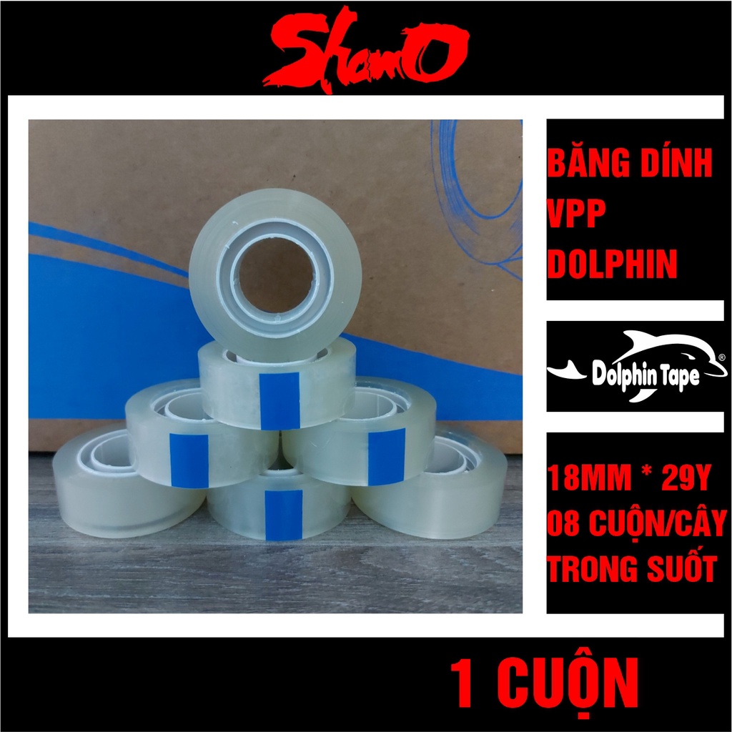 Băng dính VPP cao cấp Dolphin – Màu trong – Dùng trong công tác văn phòng