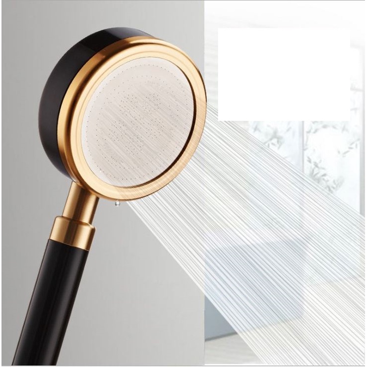 Tay sen, vòi sen siêu tắm tăng áp hợp kim nhôm màu đen vàng có hạt lọc kháng khuẩn - QM028