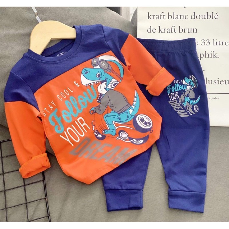 BỘ DÀI BÉ TRAI THUN COTTON IN 3D -Quần áo trẻ em-Pikakids