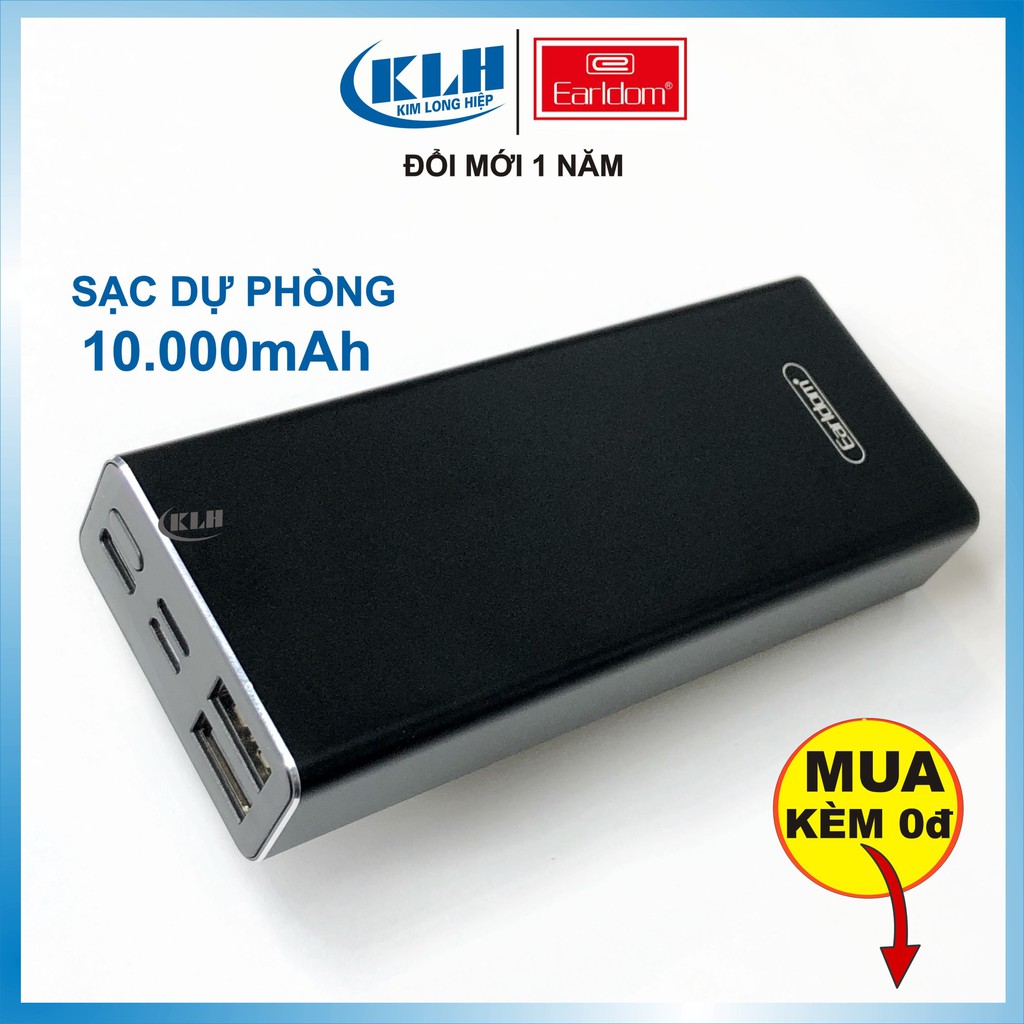 Sạc dự phòng 10.000mAh Earldom PB 30, pin tích điện sạc nhanh công suất cao nhỏ gọn dung lượng chuẩn KLH