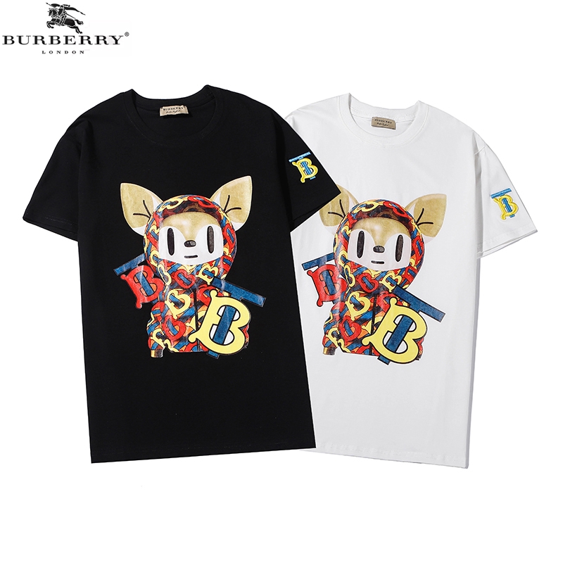 Áo Thun Tay Ngắn Cổ Tròn In Chữ Burberry Cá Tính Cho Cặp Đôi